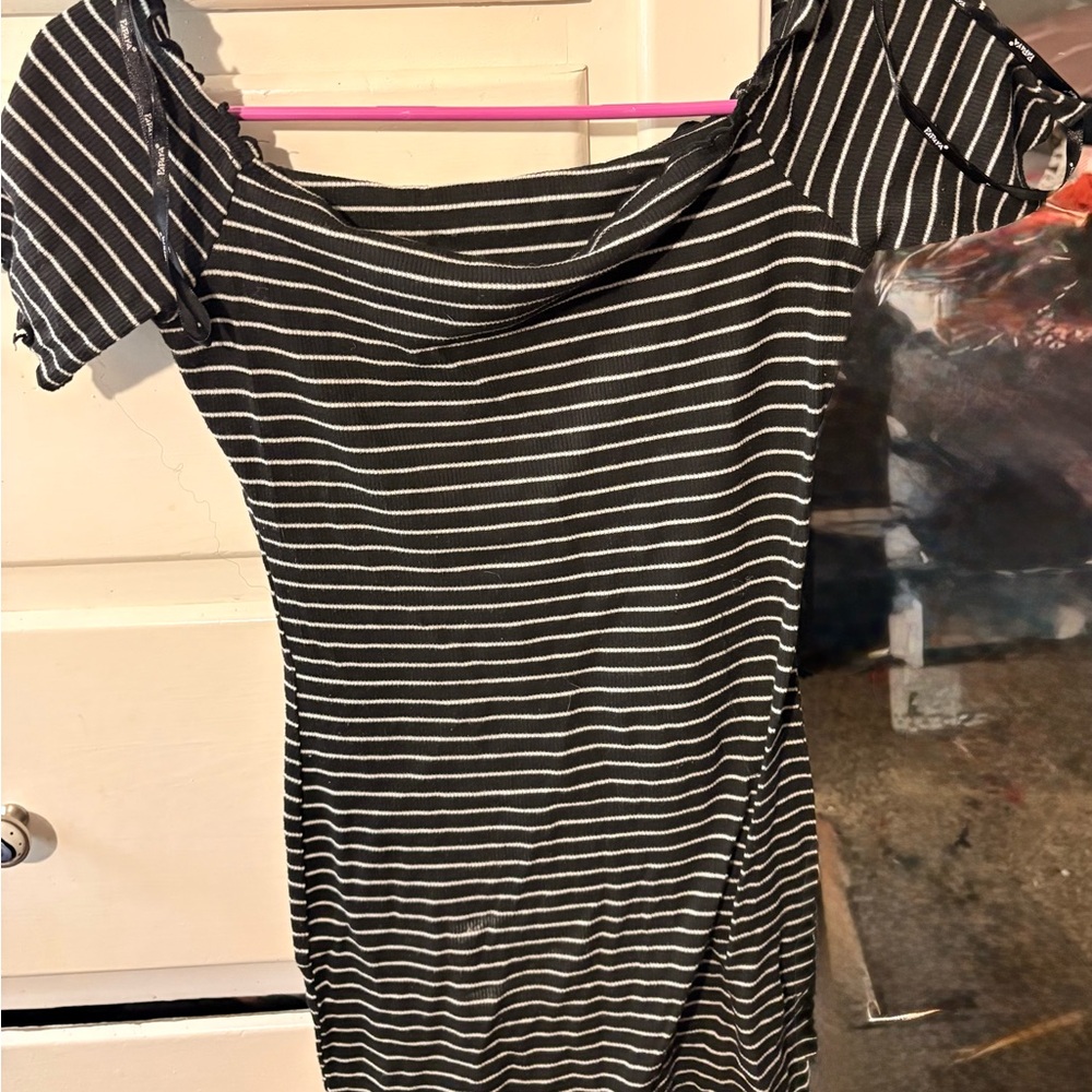 Papaya Black and White Flutter Sleeve Bodycon Dress